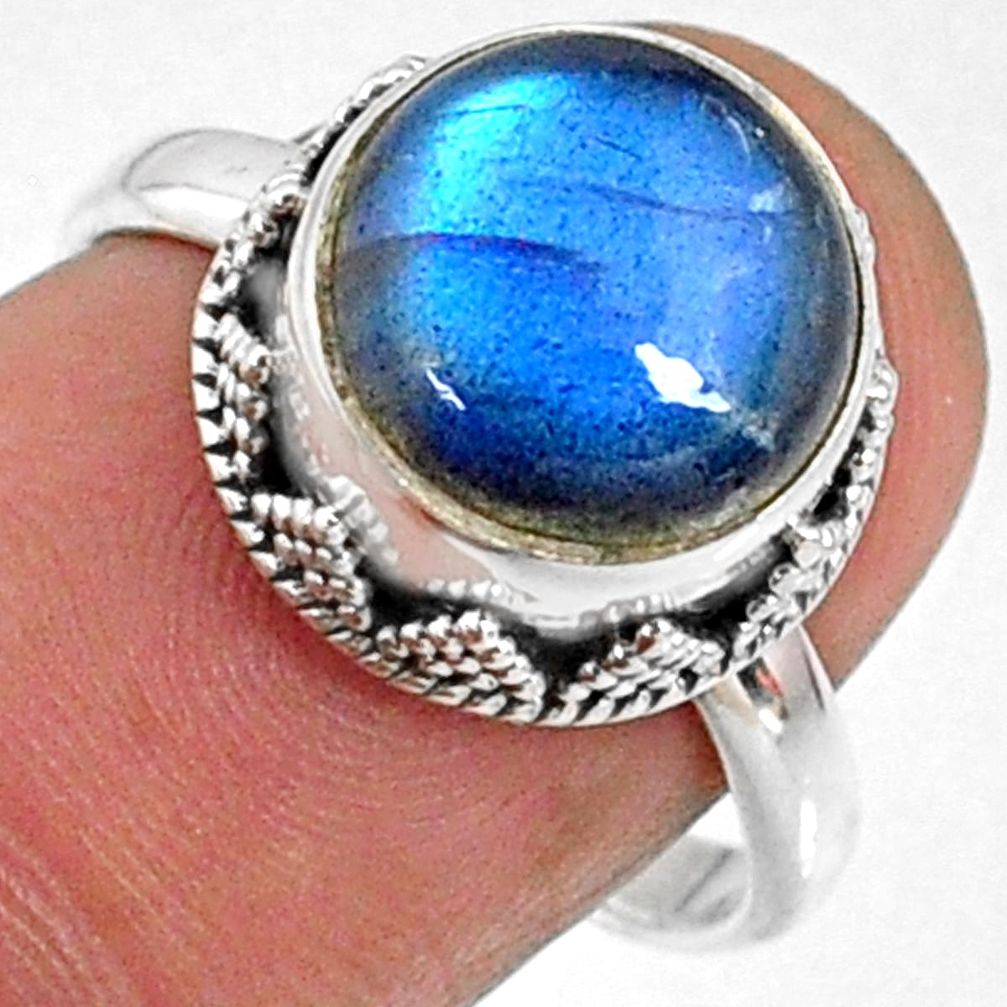 5.83cts natural blue labradorite 925 silver solitaire ring size 7.5 r66409