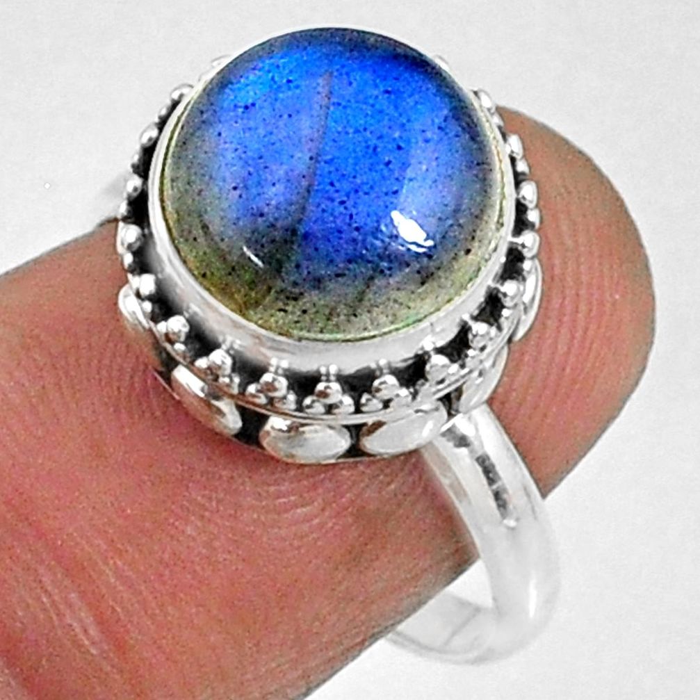 5.56cts natural blue labradorite 925 silver solitaire ring size 7.5 r66411