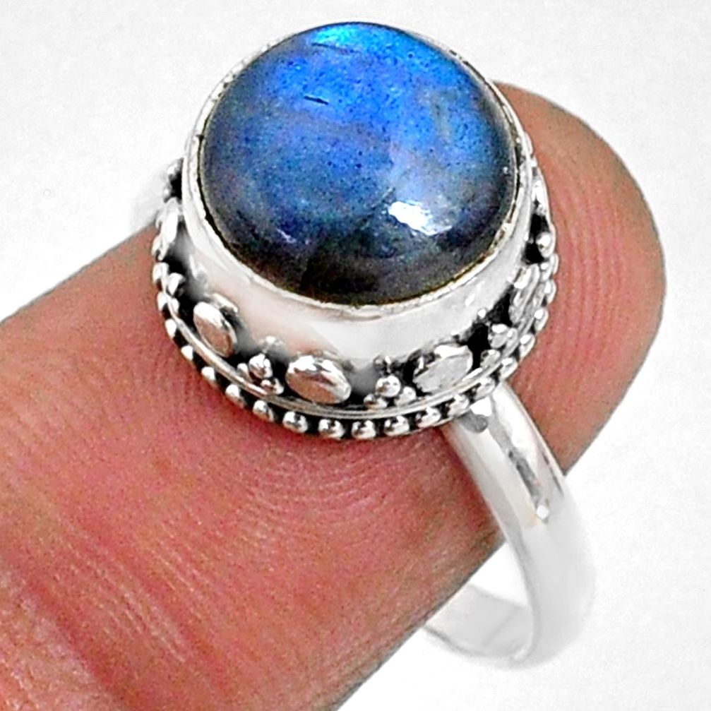 5.63cts natural blue labradorite 925 silver solitaire ring size 8.5 r66412