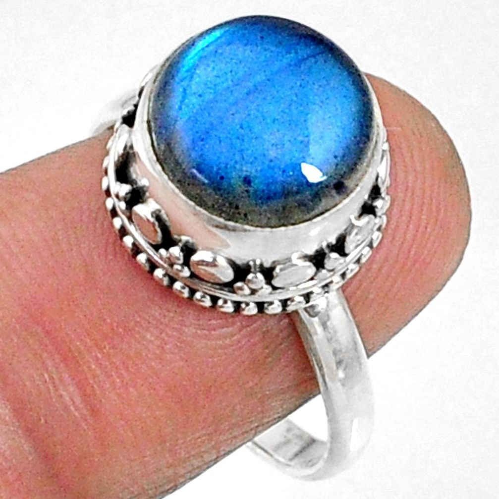 5.29cts natural blue labradorite 925 silver solitaire ring size 7.5 r66414