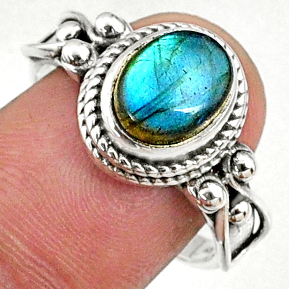 3.29cts natural blue labradorite 925 silver solitaire ring size 8.5 r68754