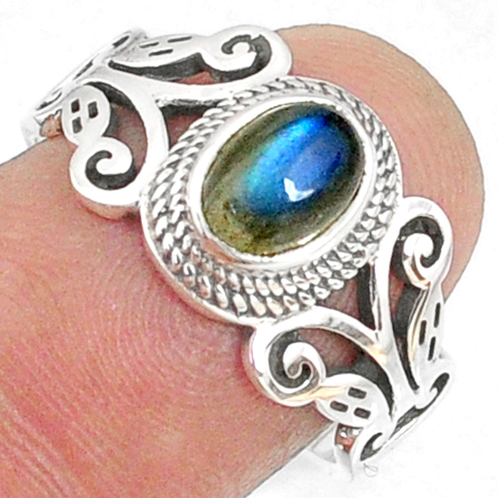 1.45cts natural blue labradorite 925 silver solitaire ring size 7.5 r68949
