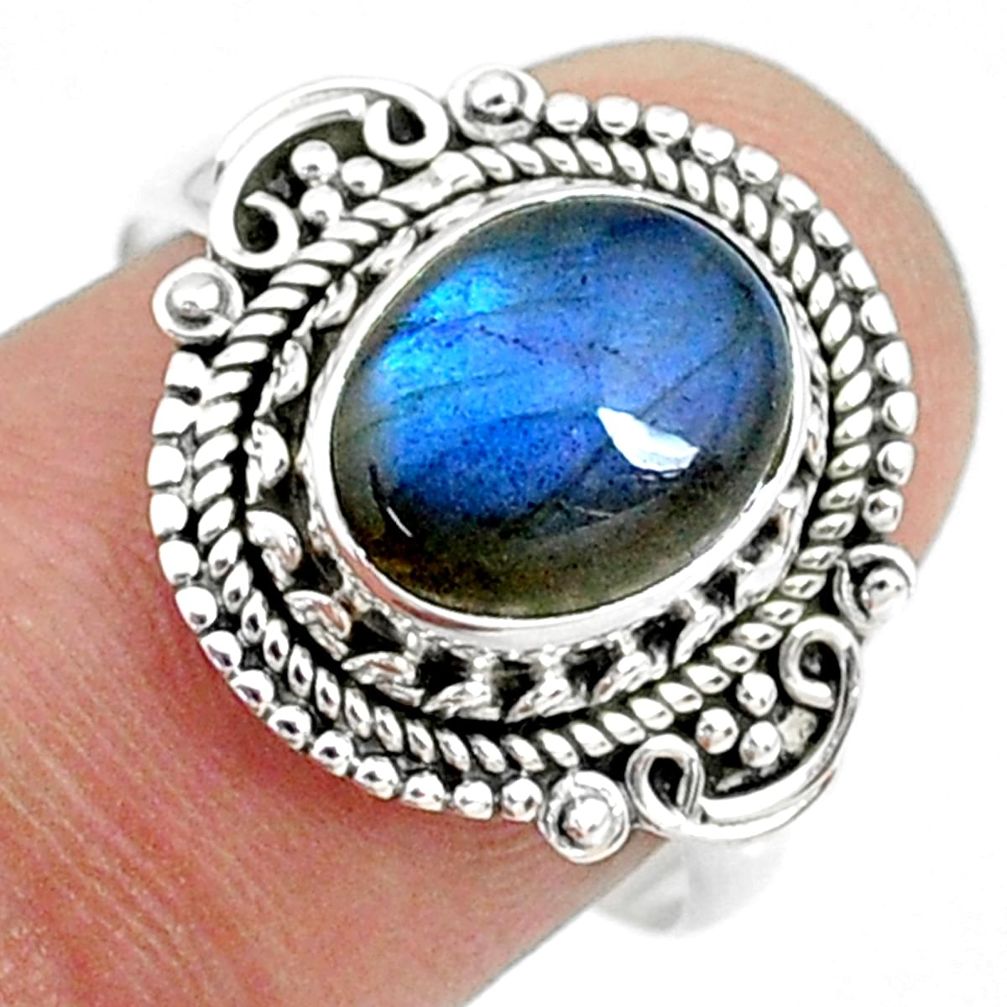 3.98cts natural blue labradorite 925 silver solitaire ring size 8.5 r73431