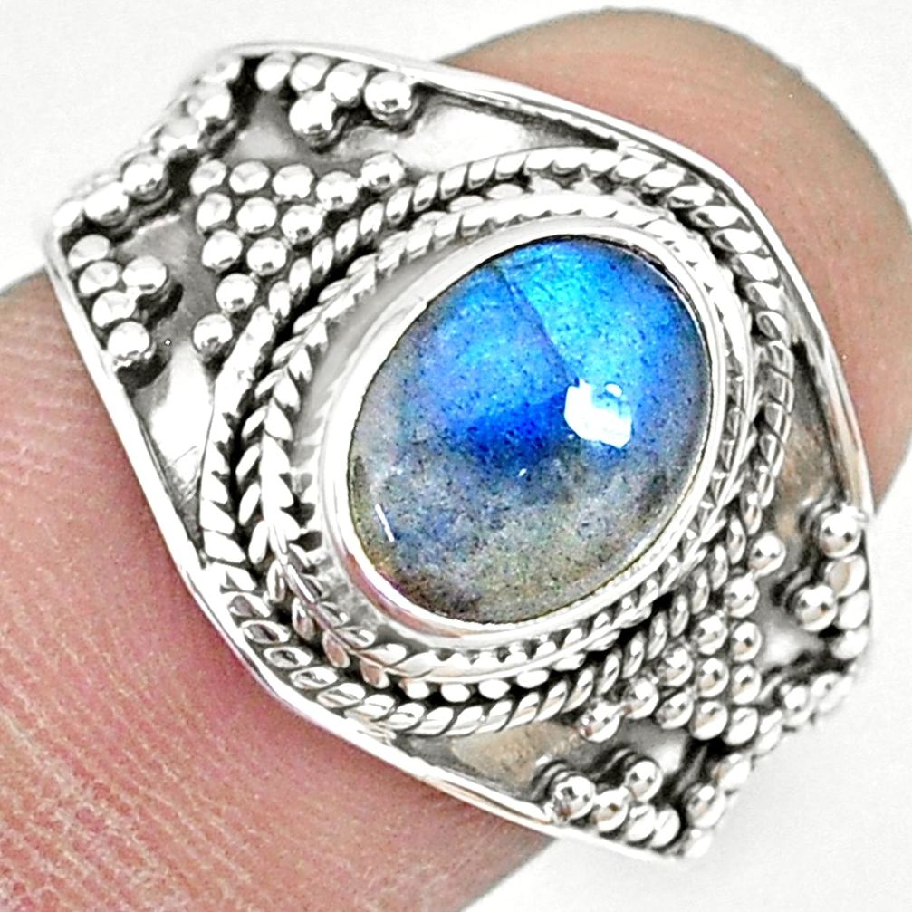 3.13cts natural blue labradorite 925 silver solitaire ring size 8.5 r74735