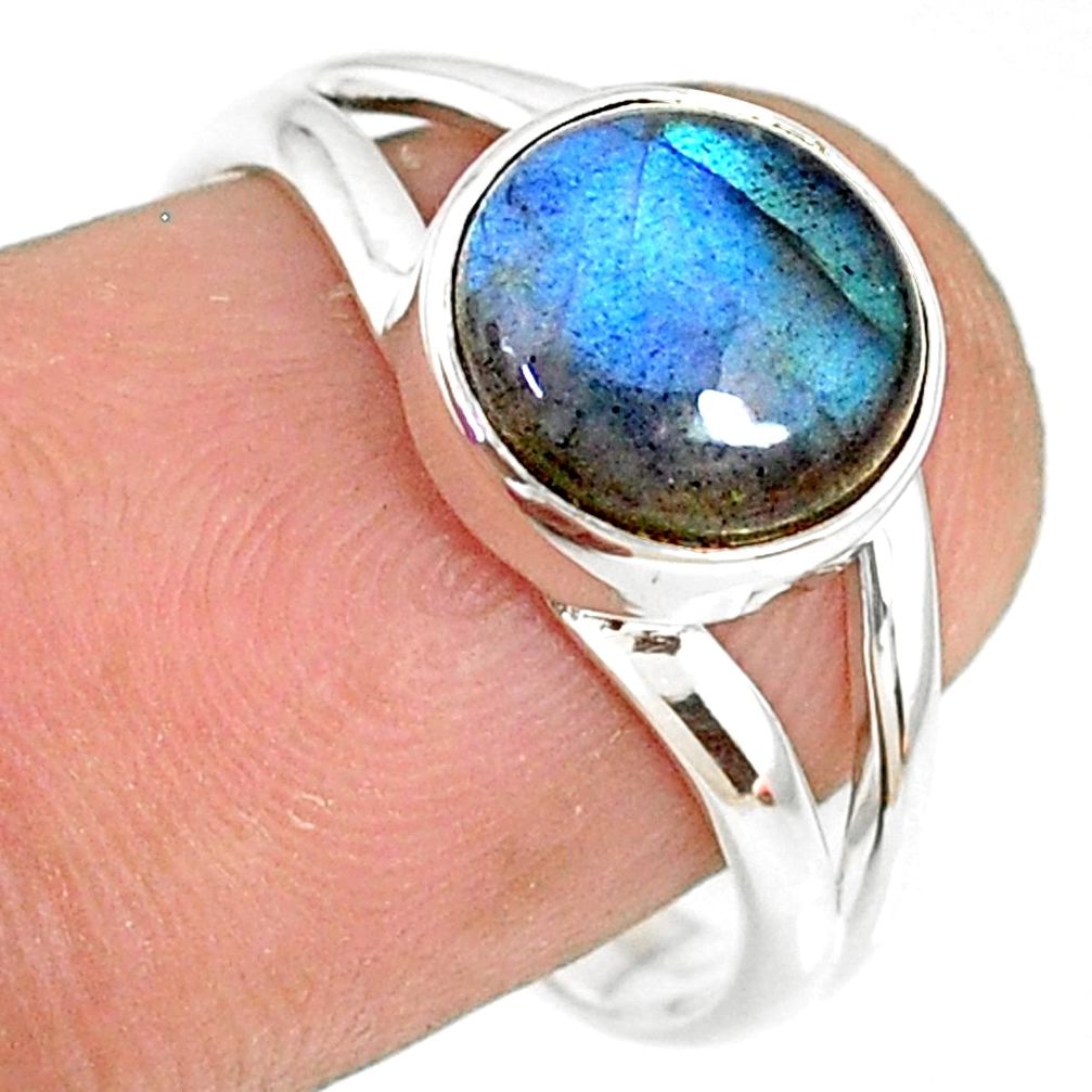 3.83cts natural blue labradorite 925 silver solitaire ring size 7.5 r76798