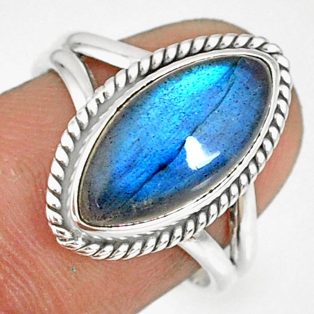 8.37cts natural blue labradorite 925 silver solitaire ring size 7.5 r77630
