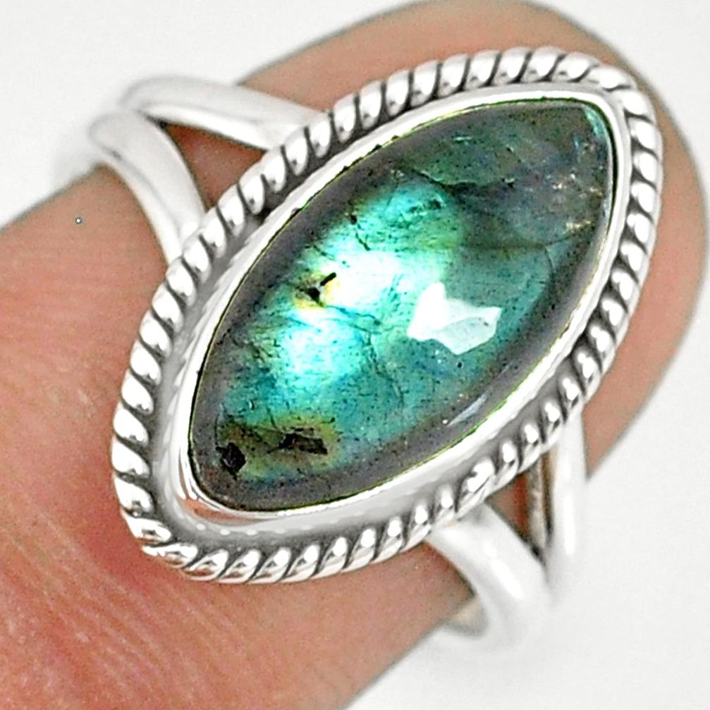 7.91cts natural blue labradorite 925 silver solitaire ring size 7.5 r77647