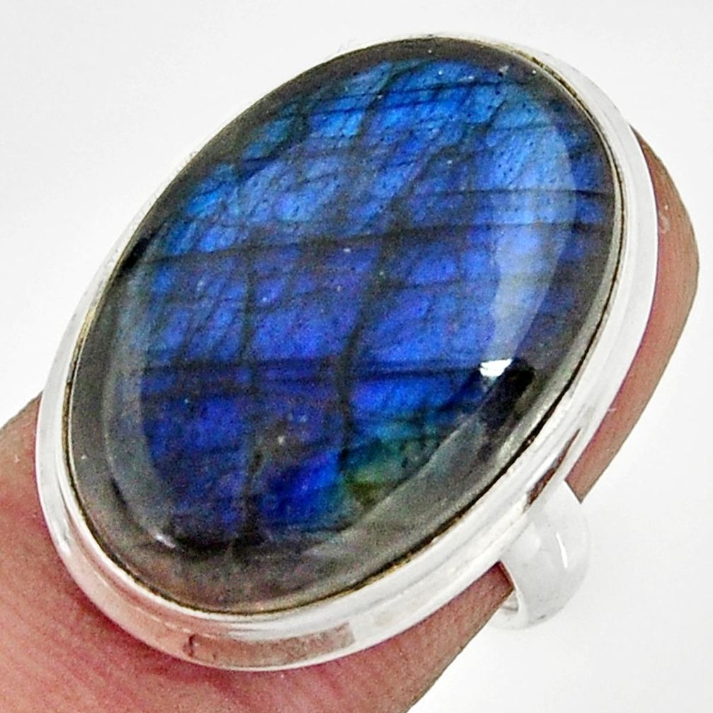 19.82cts natural blue labradorite 925 silver solitaire ring size 6 r26498