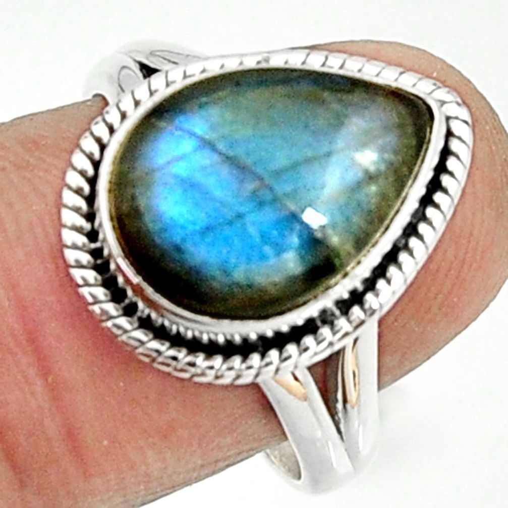 6.04cts natural blue labradorite 925 silver solitaire ring size 8 r22152