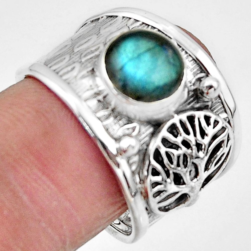 3.53cts natural blue labradorite 925 silver tree of life ring size 8 r49831
