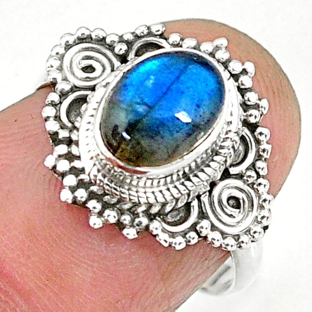 1.96cts natural blue labradorite 925 sterling silver ring jewelry size 6 r90267