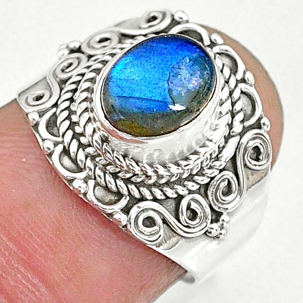 2.11cts natural blue labradorite 925 sterling silver ring jewelry size 6 r90293