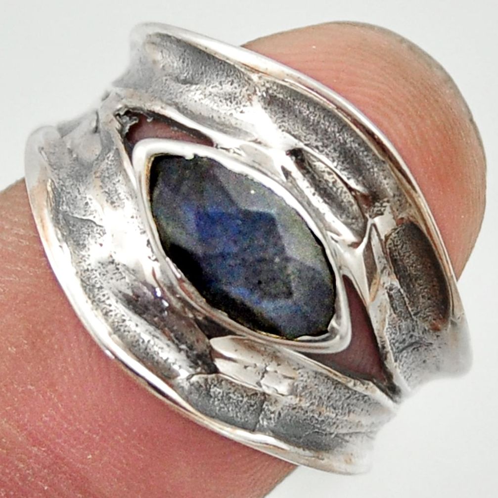 2.21cts natural blue labradorite 925 sterling silver ring size 6.5 r36996