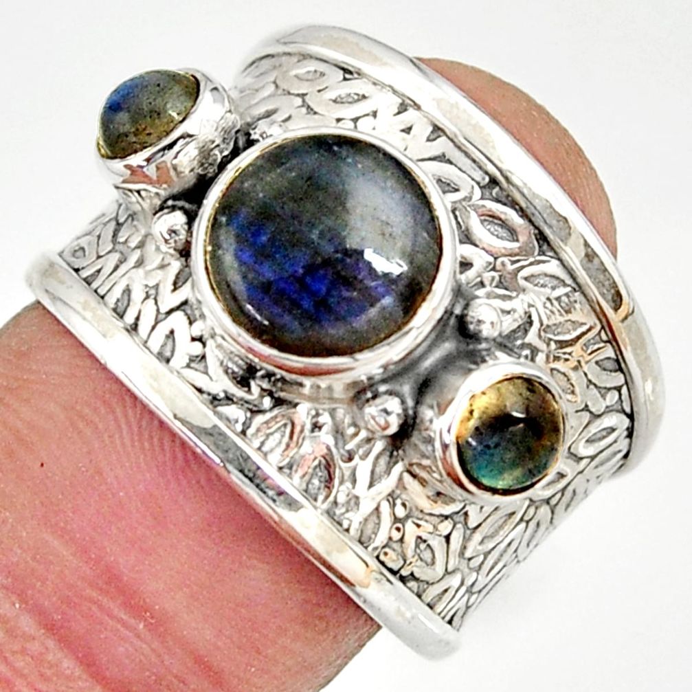 5.12cts natural blue labradorite 925 sterling silver ring size 7.5 r37935