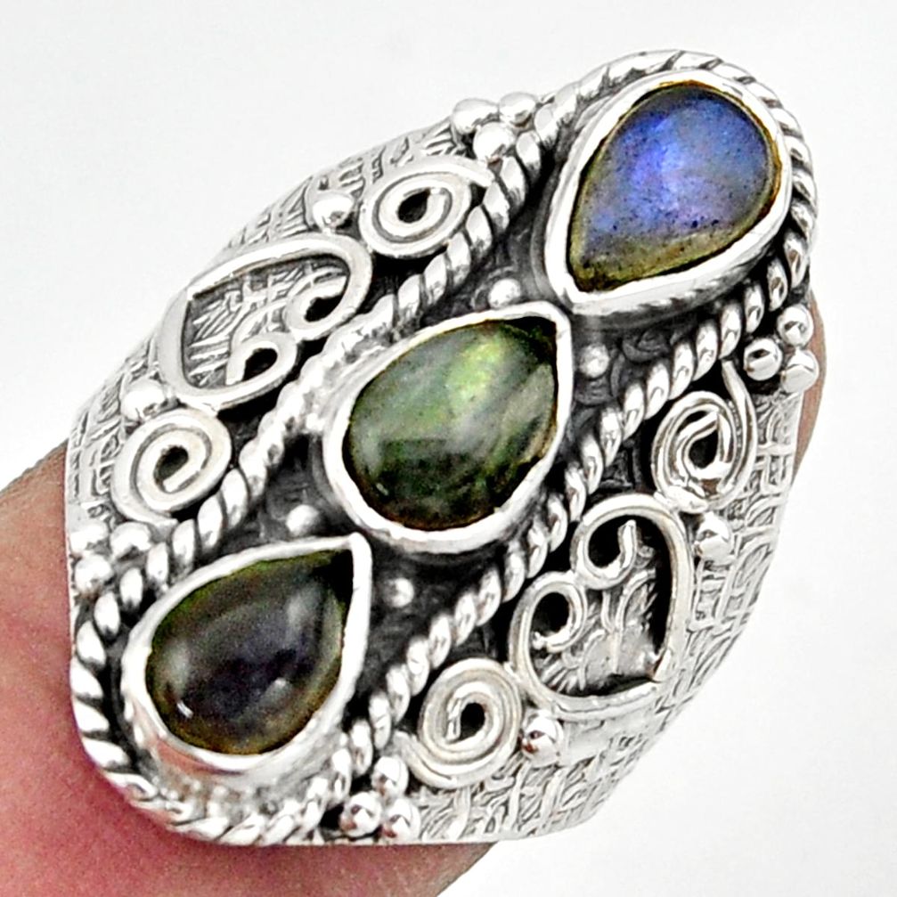 4.61cts natural blue labradorite 925 sterling silver ring size 7.5 r42476