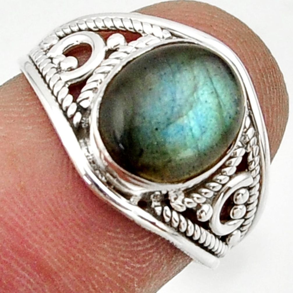 3.52cts natural blue labradorite 925 sterling silver ring size 6.5 r42756