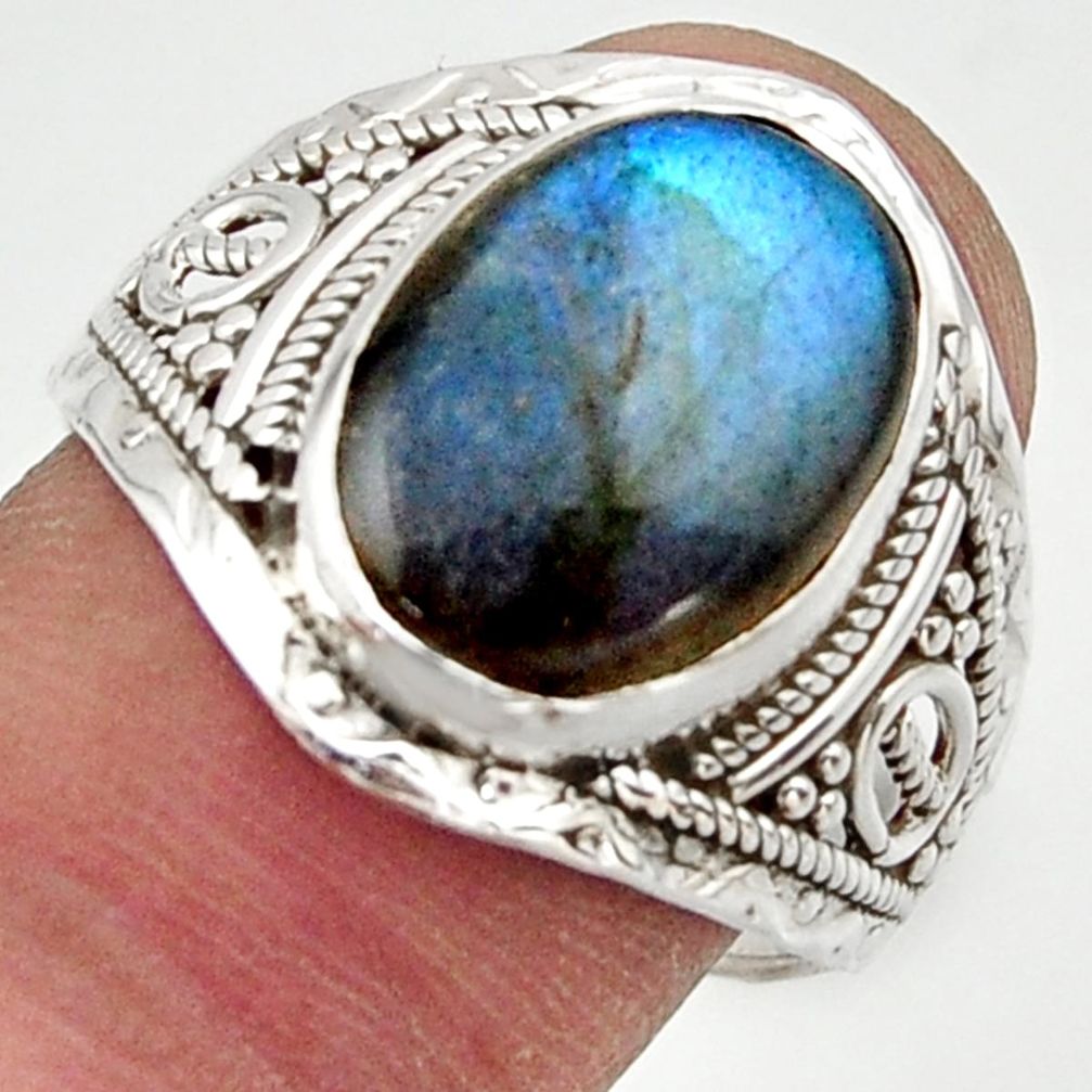 6.51cts natural blue labradorite 925 sterling silver ring size 9.5 r42814