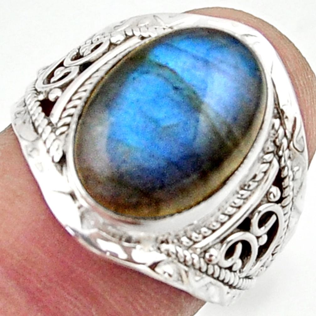 6.82cts natural blue labradorite 925 sterling silver ring size 7.5 r42815