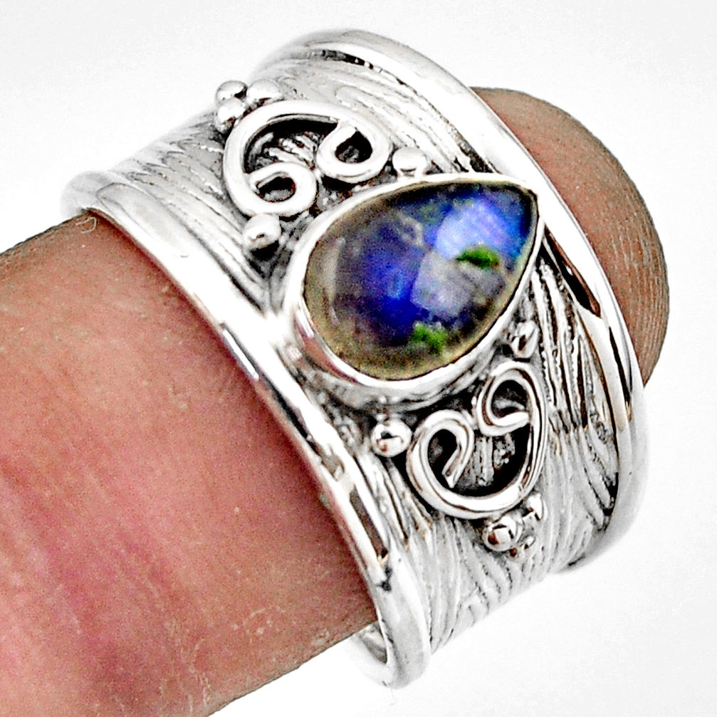 2.36cts natural blue labradorite 925 sterling silver ring size 8.5 r44273