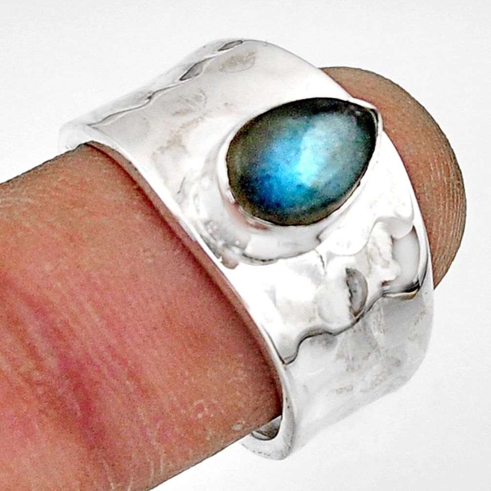 2.52cts natural blue labradorite 925 sterling silver ring size 7.5 r44313