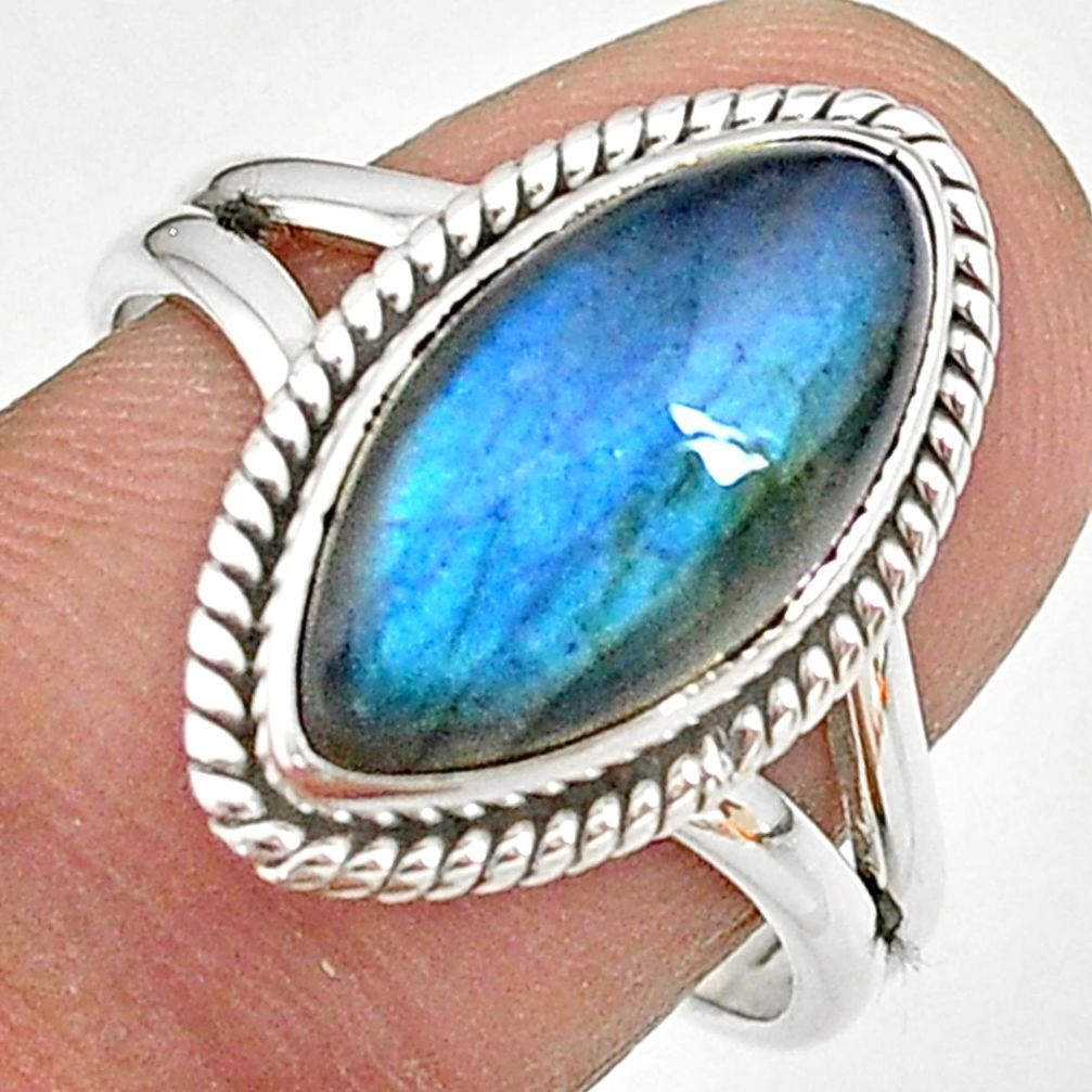 7.33cts natural blue labradorite 925 sterling silver ring size 8.5 t11028