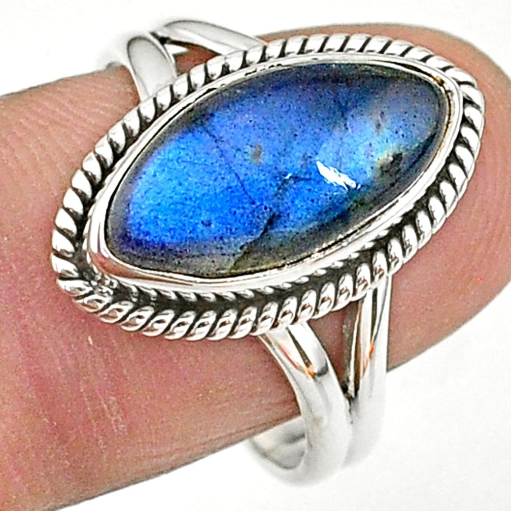 6.95cts natural blue labradorite 925 sterling silver ring size 8.5 t11034