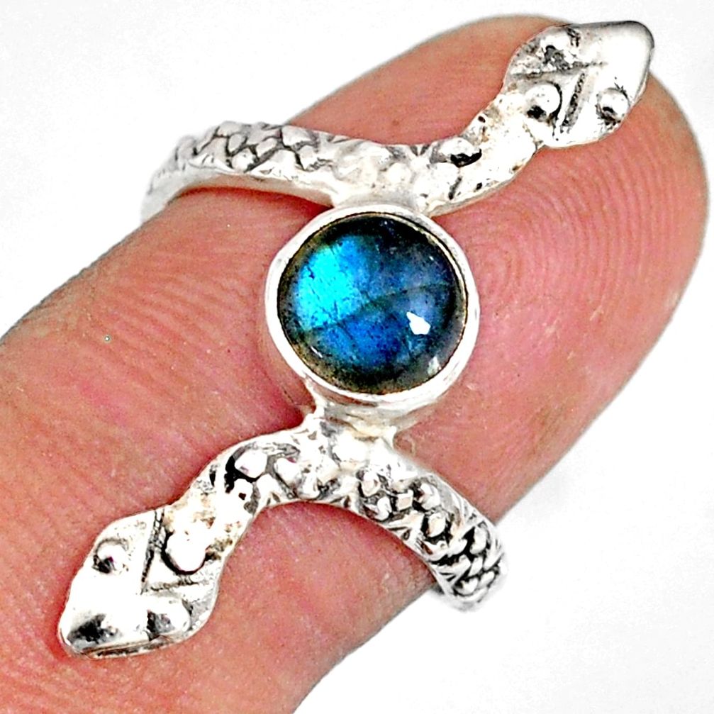 2.55cts natural blue labradorite 925 sterling silver snake ring size 6.5 r78717