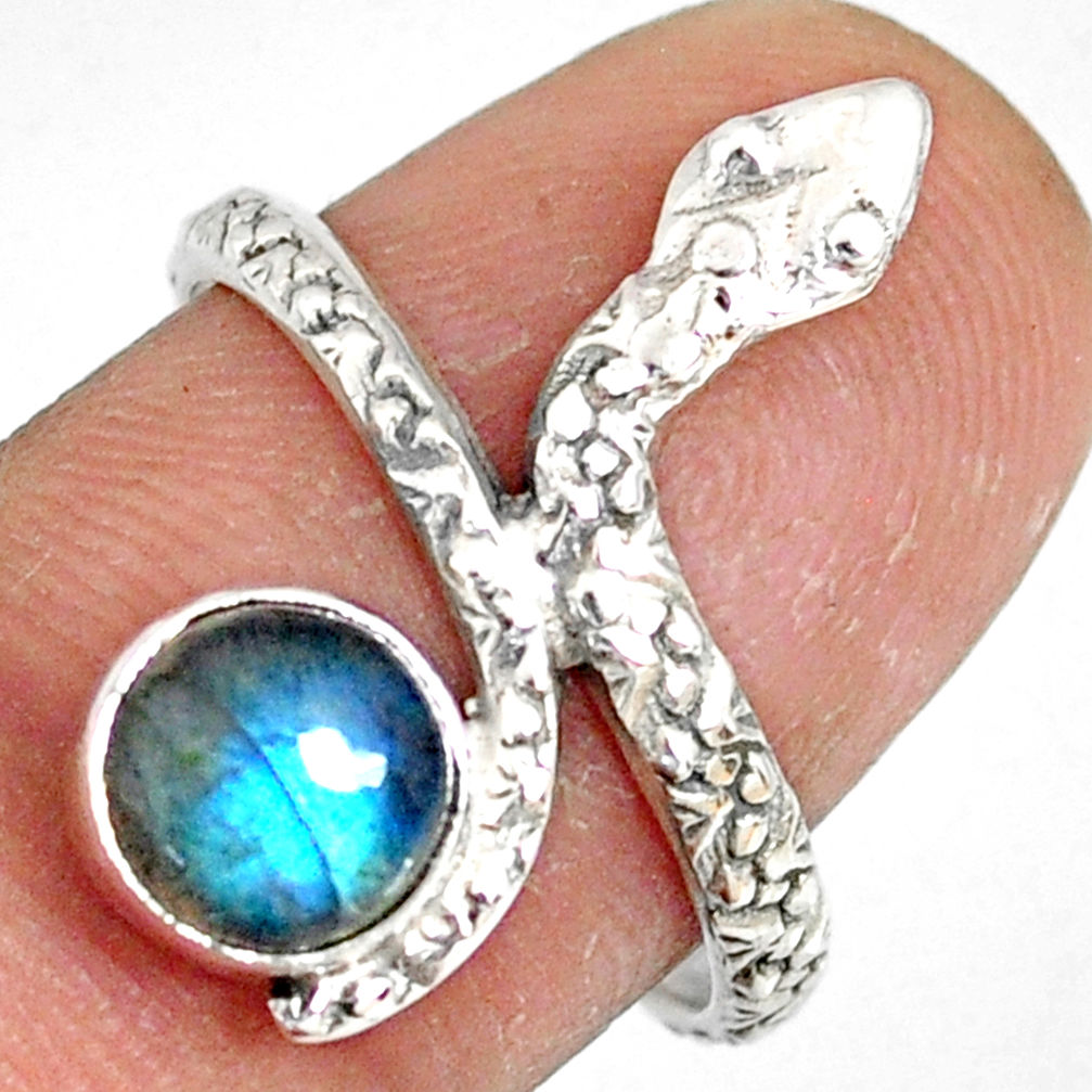 2.90cts natural blue labradorite 925 sterling silver snake ring size 8 r78675