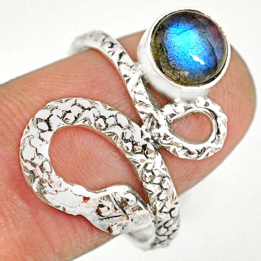 2.71cts natural blue labradorite 925 sterling silver snake ring size 8 r82558