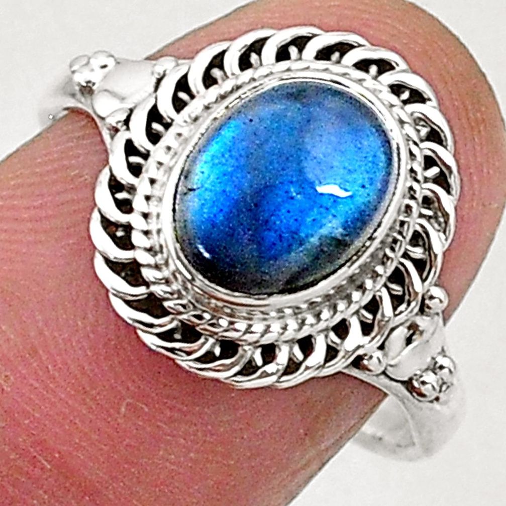 2.93cts natural blue labradorite 925 sterling silver solitaire ring size 8 t5097