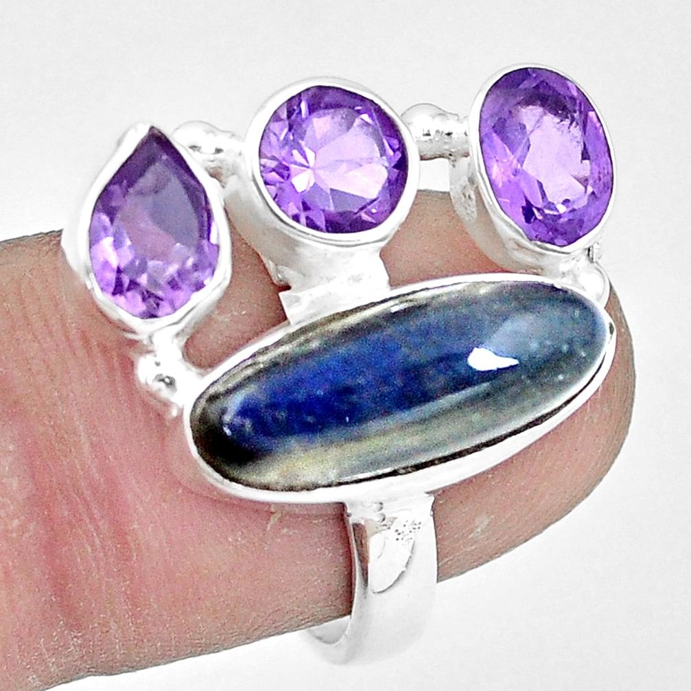 10.37cts natural blue labradorite amethyst 925 silver ring size 7.5 p10907