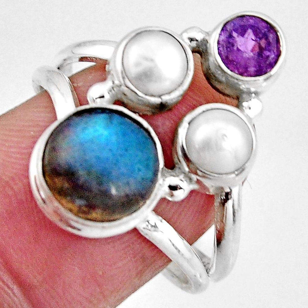 blue labradorite amethyst pearl 925 silver ring size 7 p90626