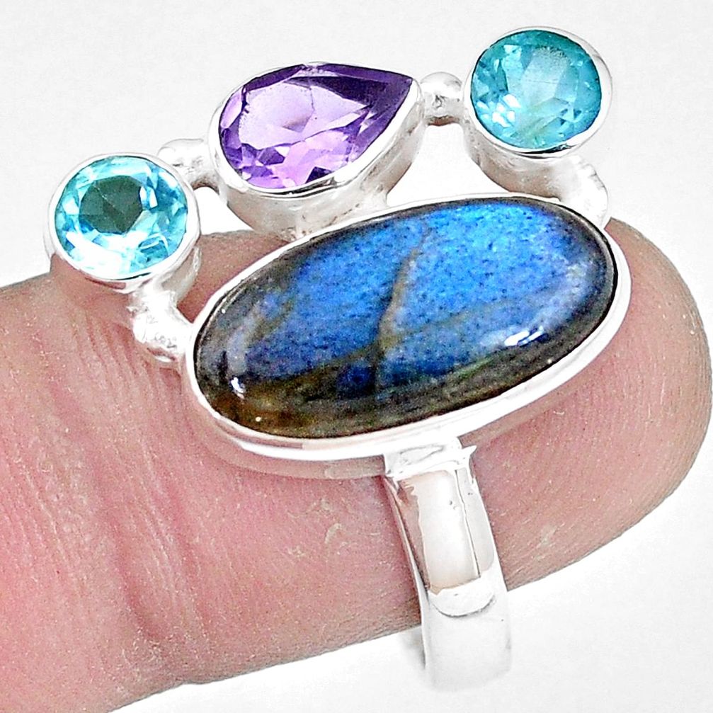  blue labradorite amethyst topaz 925 silver ring size 8.5 p10902