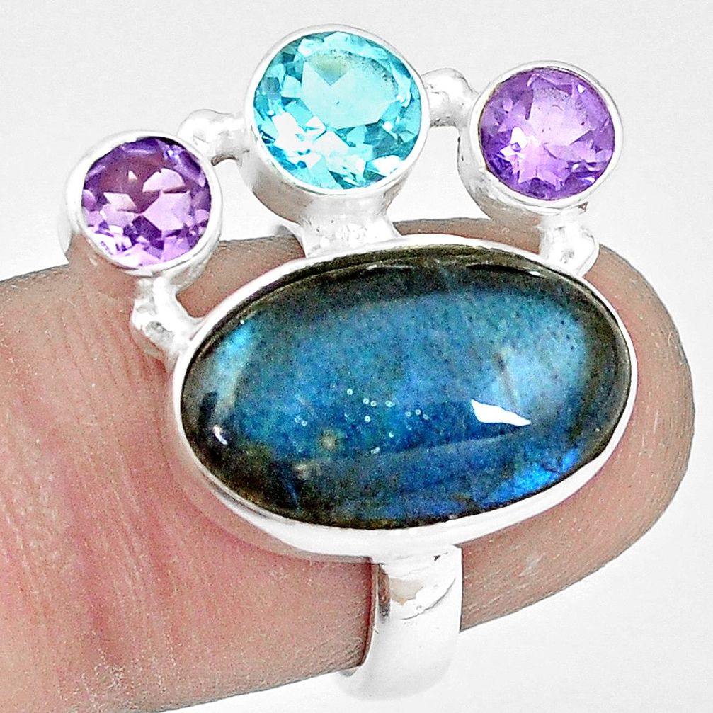 10.38cts natural blue labradorite amethyst topaz 925 silver ring size 6.5 p10911