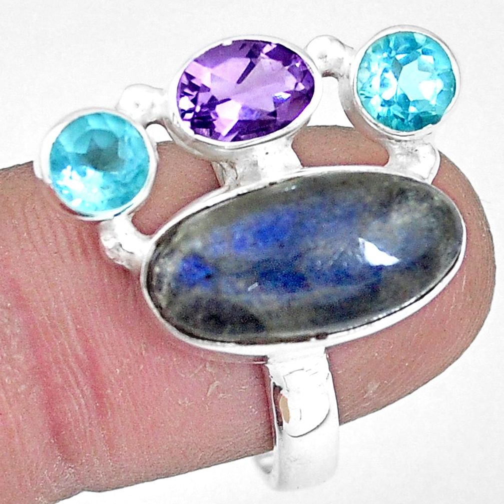 10.70cts natural blue labradorite amethyst topaz 925 silver ring size 7.5 p10920