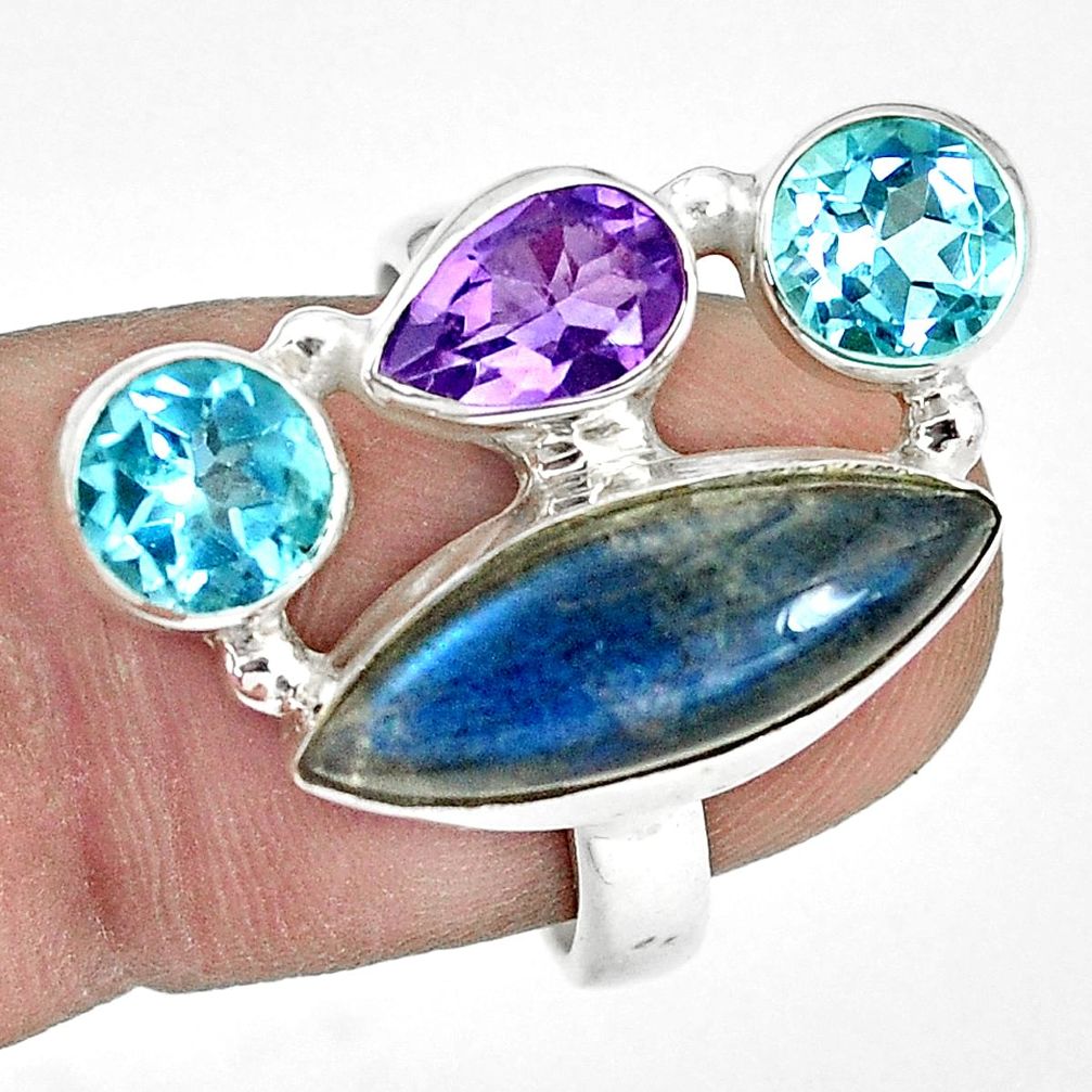 12.71cts natural blue labradorite amethyst topaz 925 silver ring size 7.5 p32826