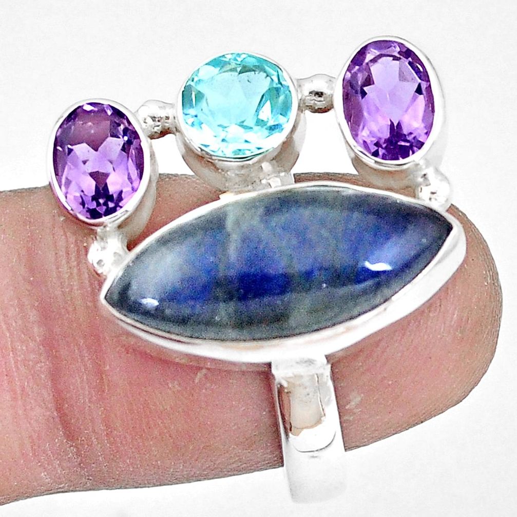 12.65cts natural blue labradorite amethyst topaz 925 silver ring size 7 p10909