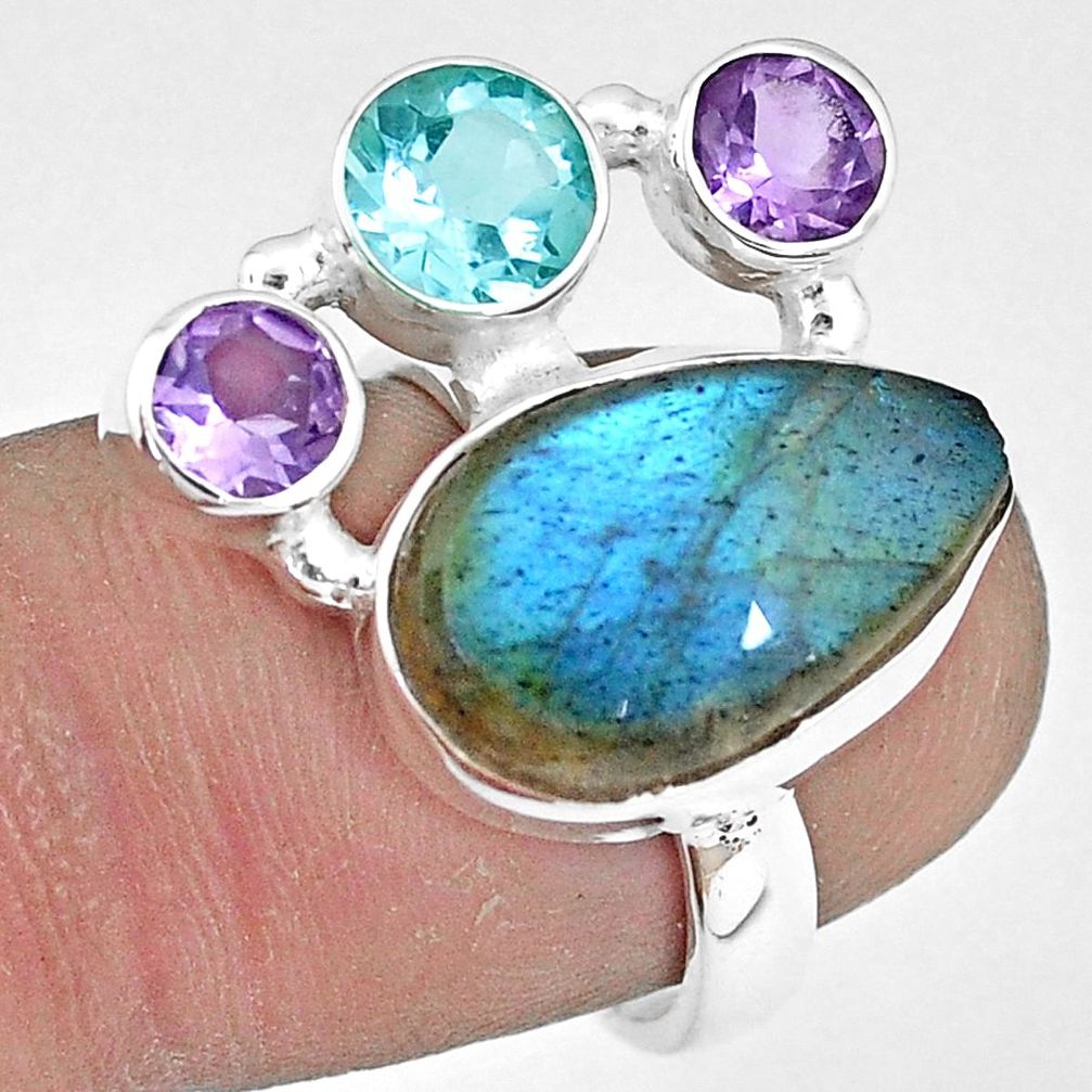 10.01cts natural blue labradorite amethyst topaz 925 silver ring size 7 p10915
