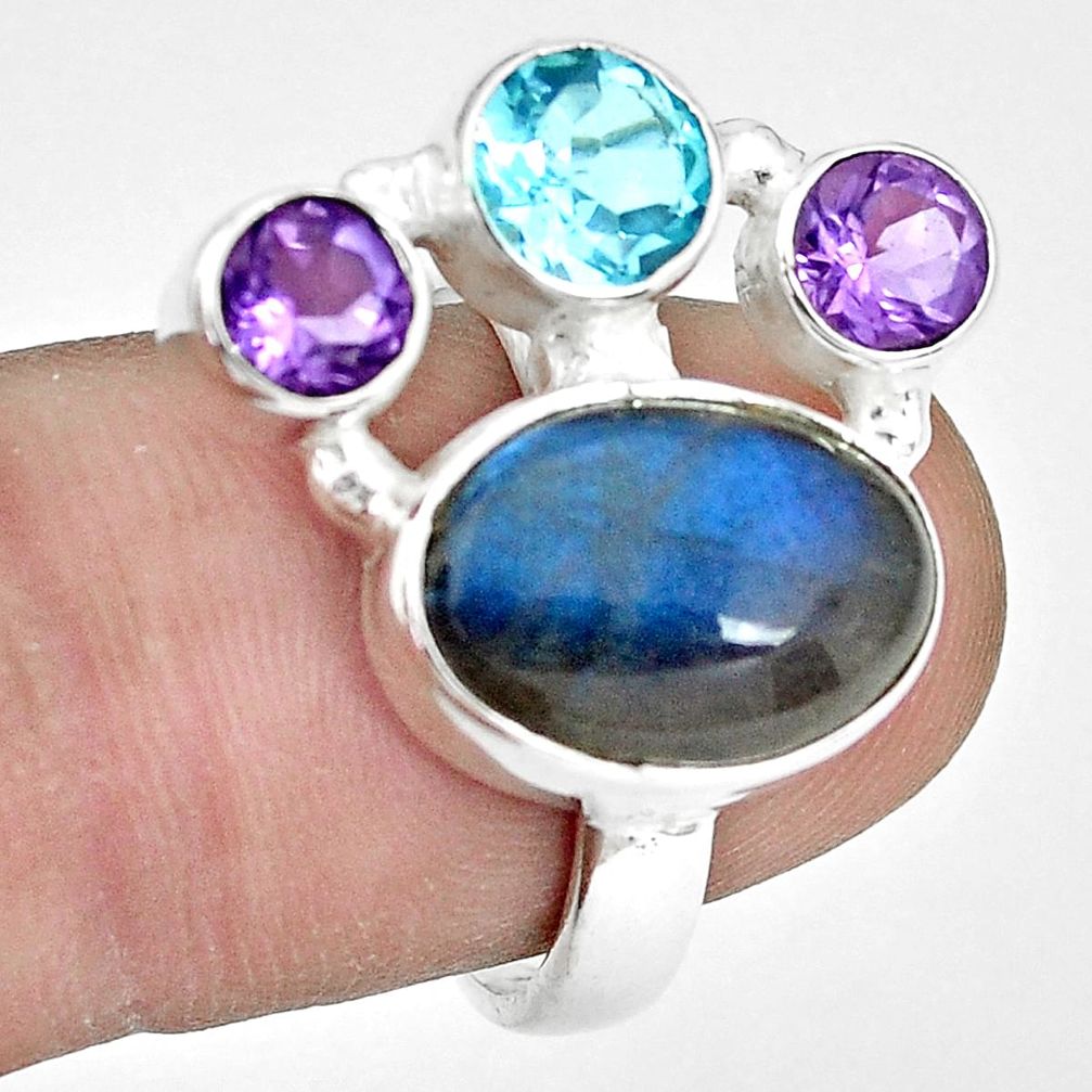 blue labradorite amethyst topaz 925 silver ring size 7 p32832