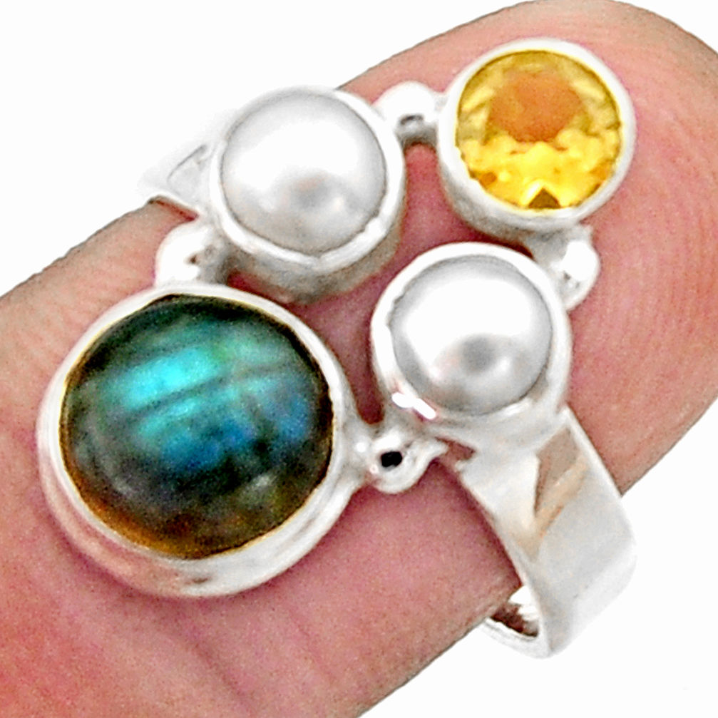 5.63cts natural blue labradorite citrine 925 sterling silver ring size 7 r22923