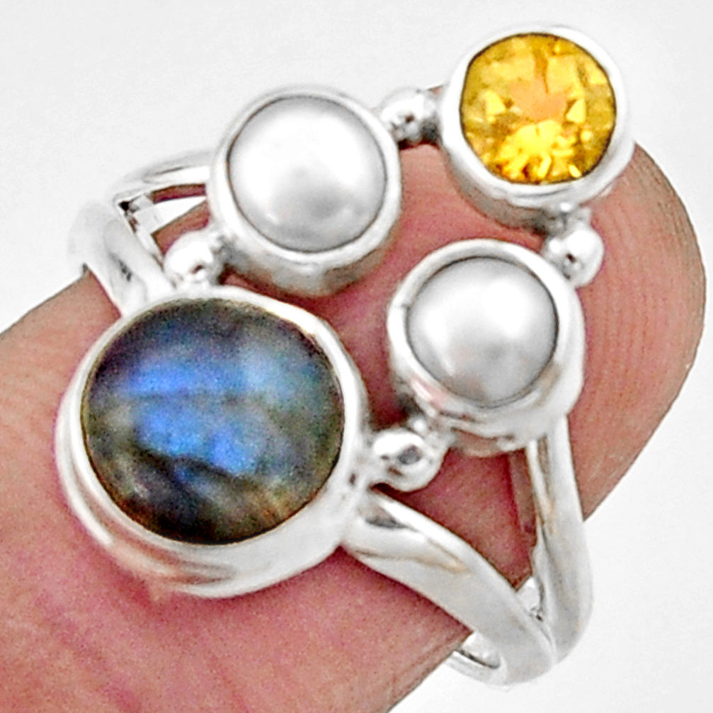 5.79cts natural blue labradorite citrine 925 sterling silver ring size 8 r22921