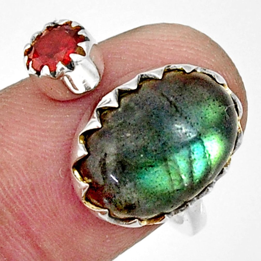 7.97cts natural blue labradorite garnet 925 silver adjustable ring size 8 r33372