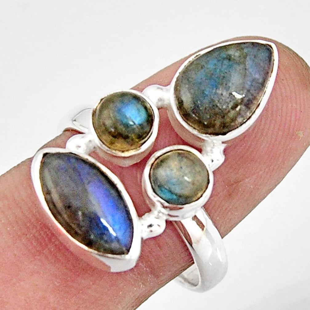 7.24cts natural blue labradorite marquise sterling silver ring size 8.5 r21157