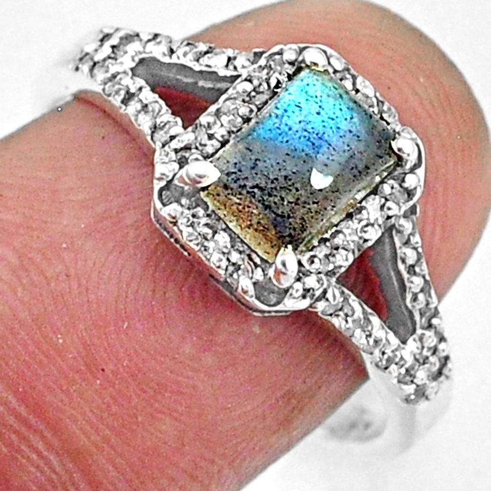 2.61cts natural blue labradorite octagan topaz 925 silver ring size 8.5 r72665