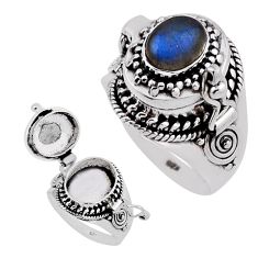1.99cts natural blue labradorite oval 925 silver poison box ring size 7 n32001