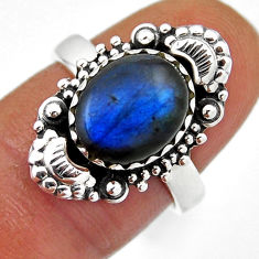 5.08cts natural blue labradorite oval 925 sterling silver ring size 7.5 n30564