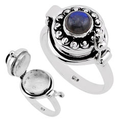 1.09cts natural blue labradorite round silver poison box ring size 8.5 n32013