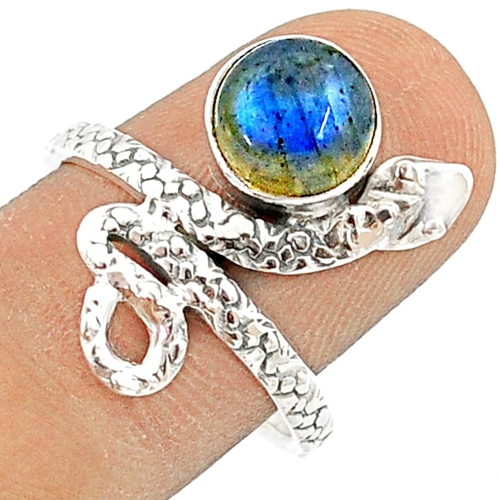 3.02cts natural blue labradorite round sterling silver snake ring size 8 u29605