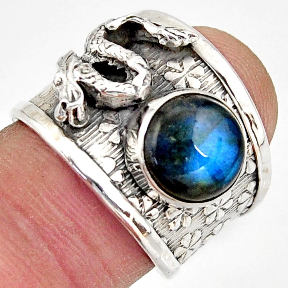 4.35cts natural blue labradorite silver dragon solitaire ring size 6.5 d45898