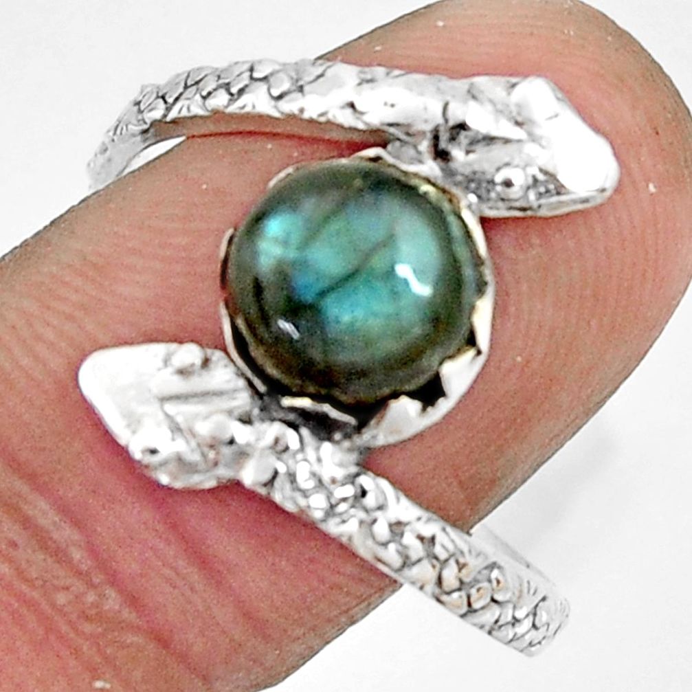 3.48cts natural blue labradorite silver snake solitaire ring size 10.5 r22571